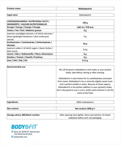 Pure Maltodextrin - 1KG Beutel (Body & Fit)