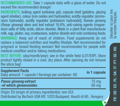 Panax Ginseng - 60 capsules (Biotech USA)
