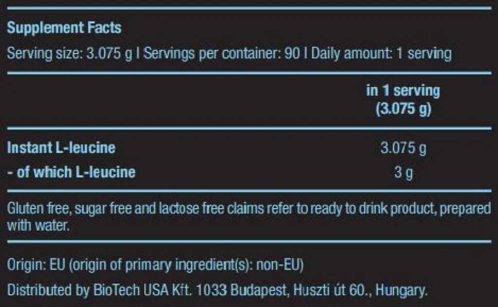 100% Instant L-Leucine - 277g powder (Biotech USA)