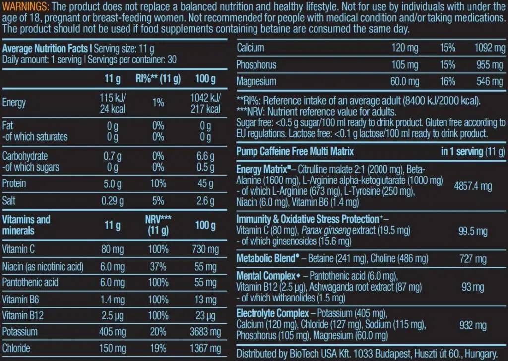 Pump Caffeine Free - 330g Dose (Biotech USA)