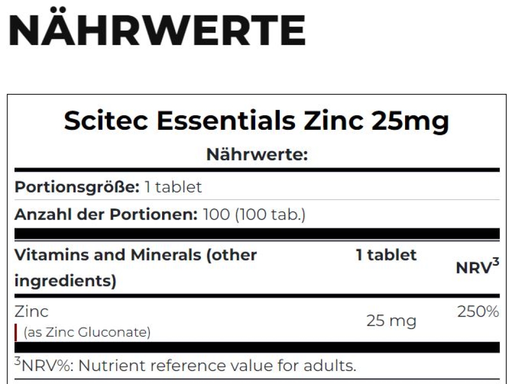 Zinc 25mg - 100 Tabletten (Scitec Nutrition)