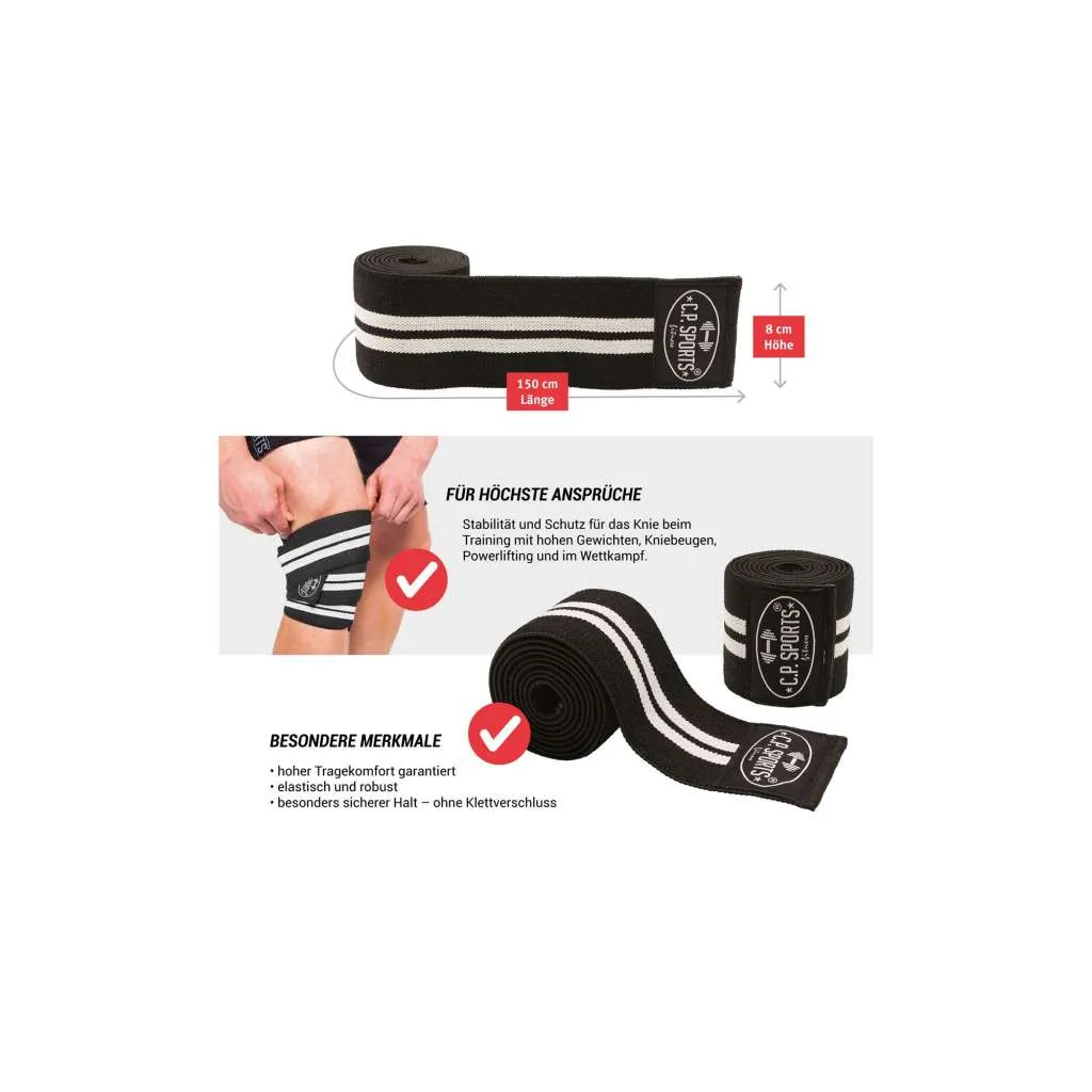 Kniebandagen 150cm schwarz/weiss - 1 Paar (C.P. Sports)